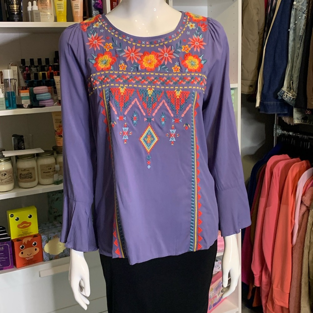 Savanna Jane Embroidered Bell Sleeve Top